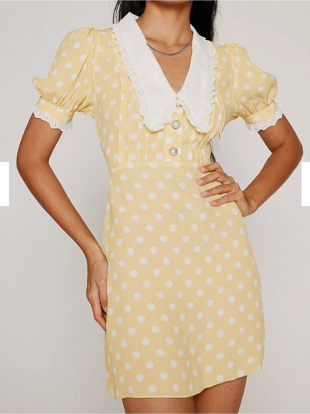 Urban Outfitters Yellow Polka Dot Mini Dress with White Collar